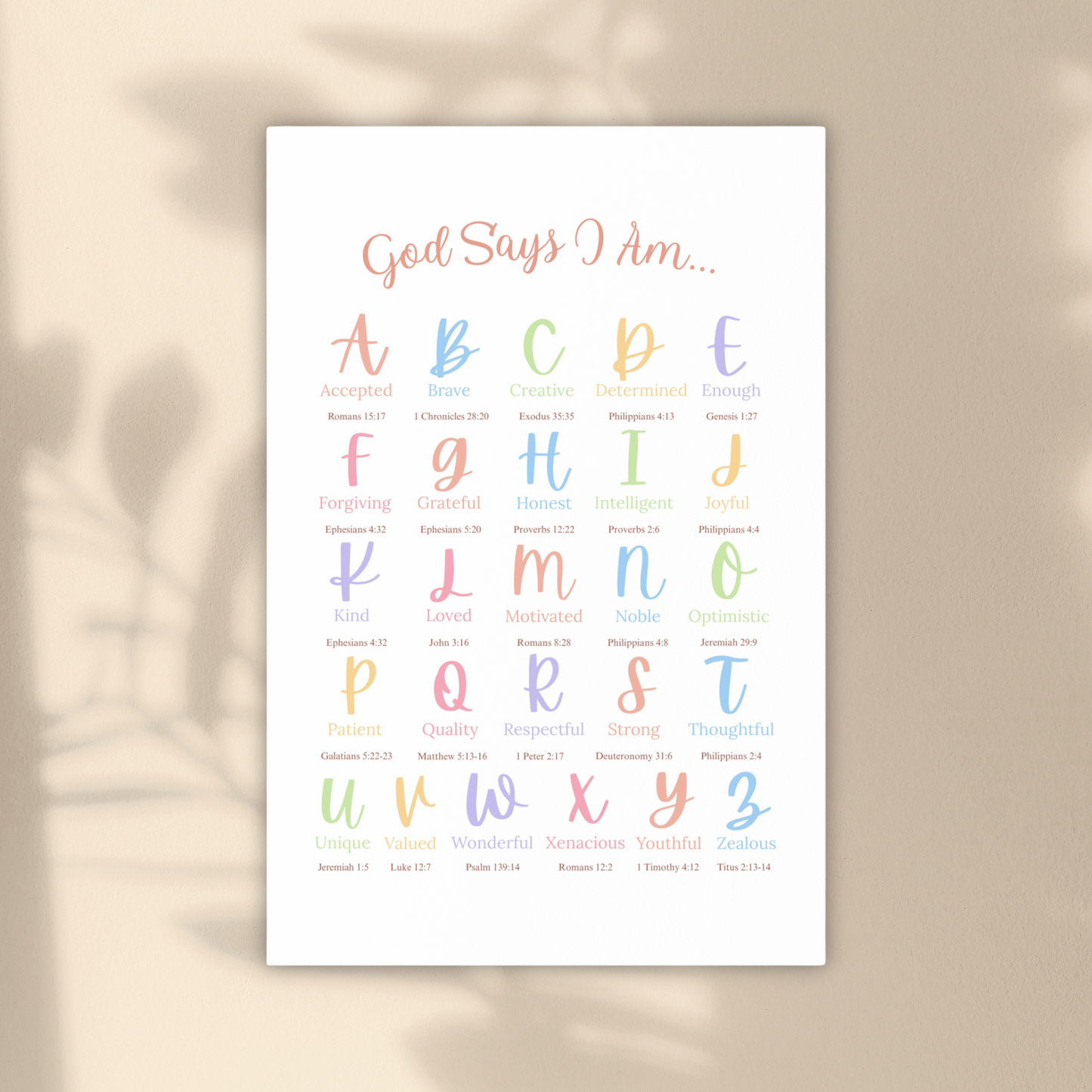 Colourful God Says I Am: A–Z Christian Affirmations Poster | Ready-to-Frame