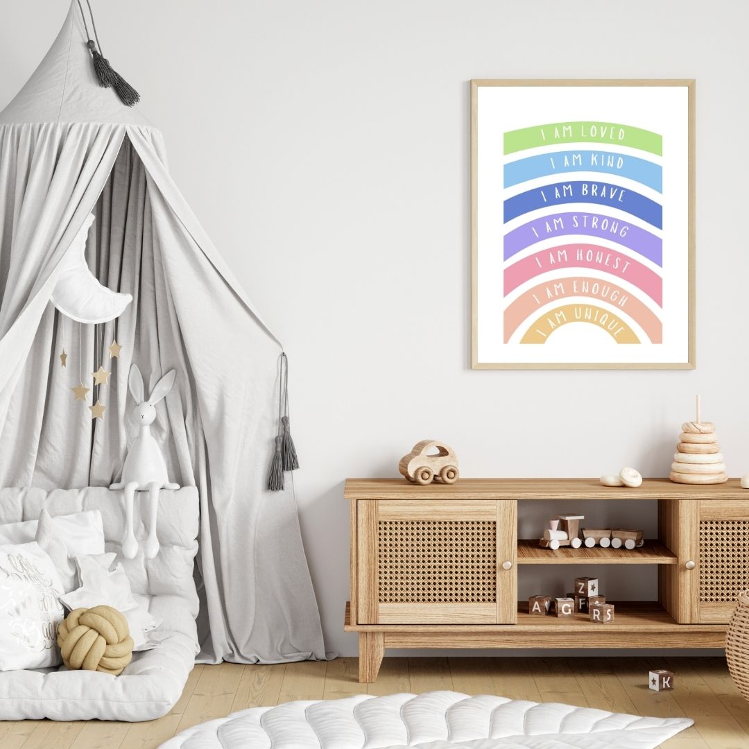 Rainbow Affirmation Art Print, Uplifting Home Decor, Kids Room Wall Art, Faith-Based Gift