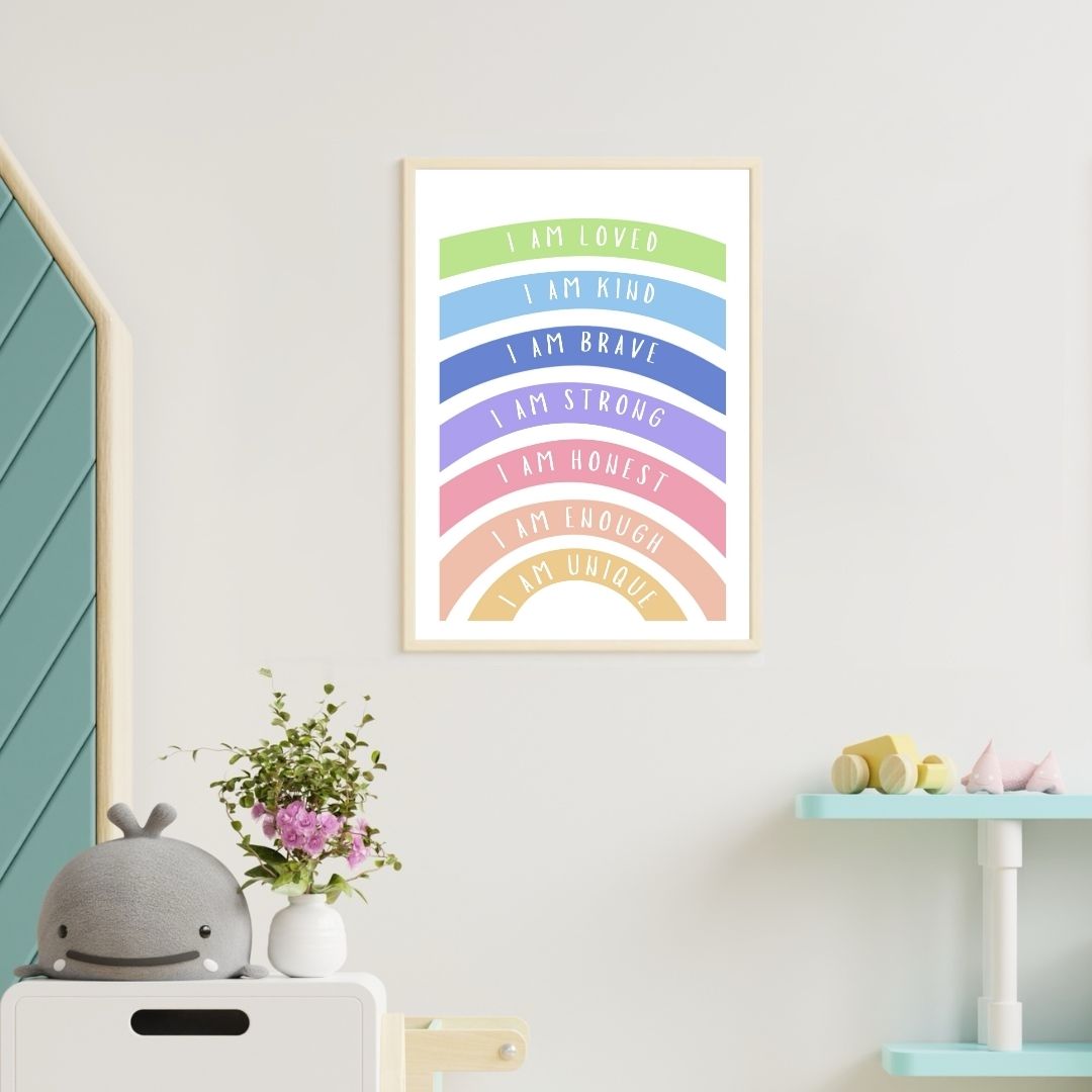 Rainbow Affirmation Art Print, Uplifting Home Decor, Kids Room Wall Art, Faith-Based Gift