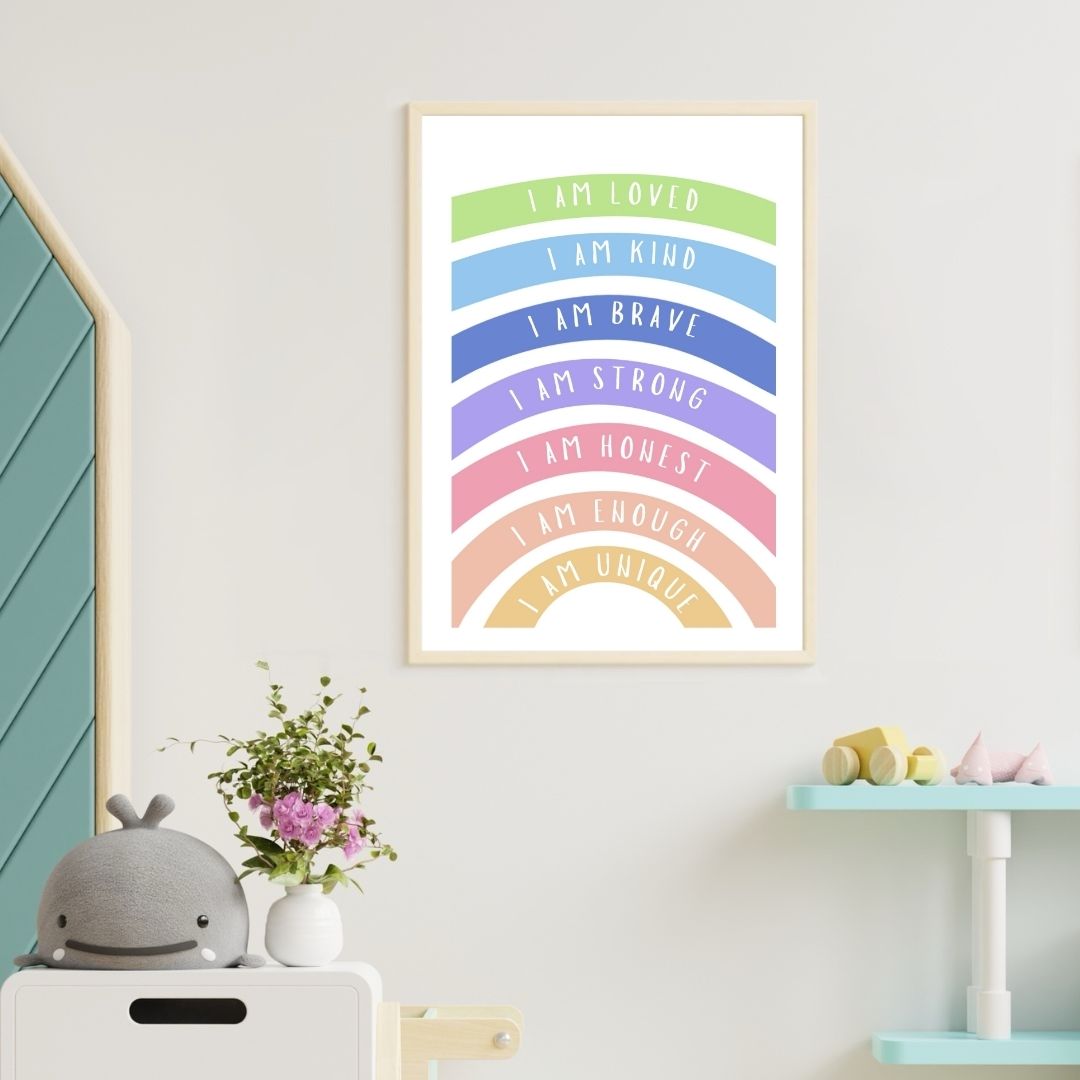 Rainbow Affirmation Art Print, Uplifting Home Decor, Kids Room Wall Art, Faith-Based Gift