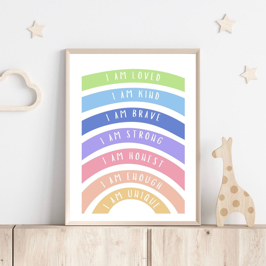 Rainbow Affirmation Art Print, Uplifting Home Decor, Kids Room Wall Art, Faith-Based Gift