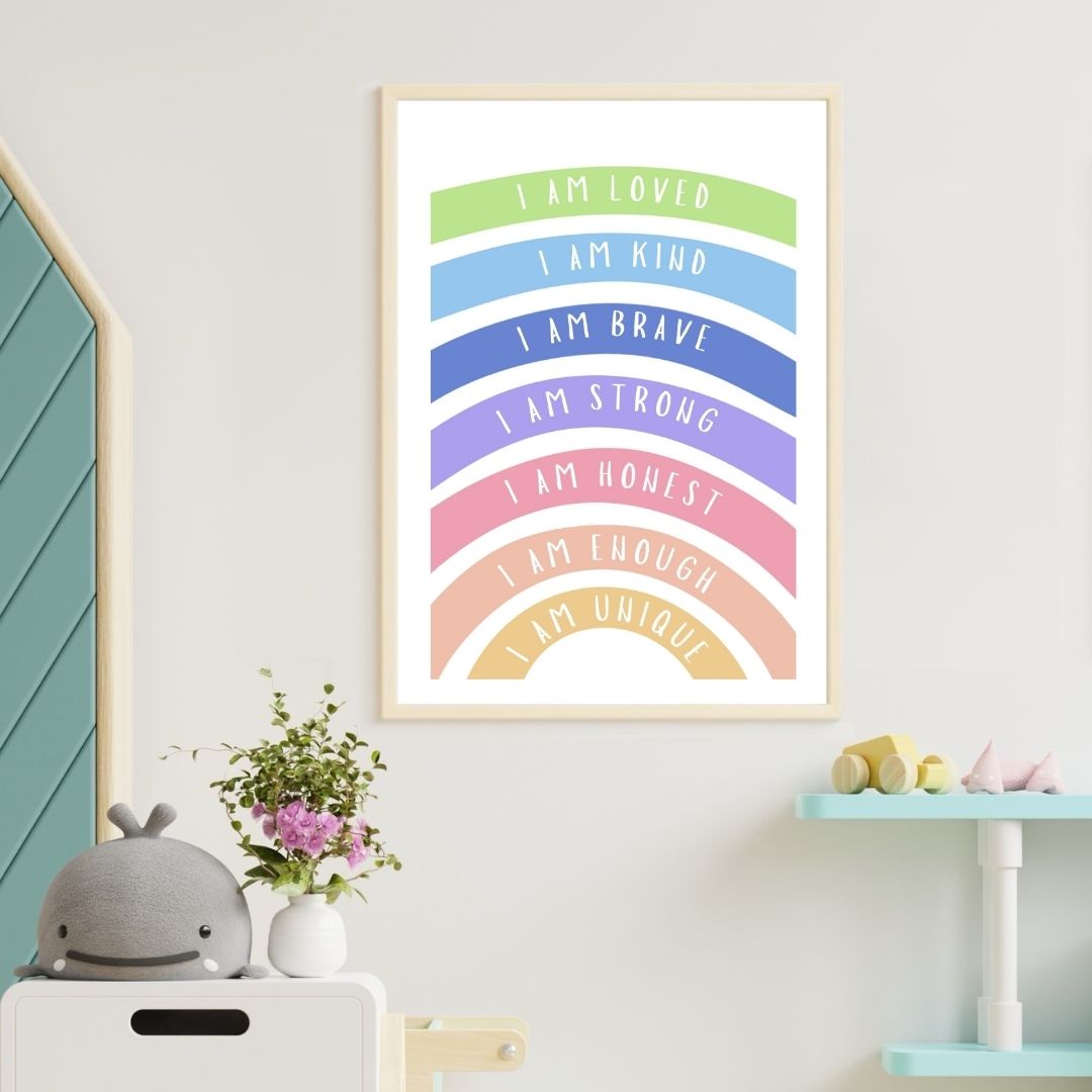 Rainbow Affirmation Art Print, Uplifting Home Decor, Kids Room Wall Art, Faith-Based Gift