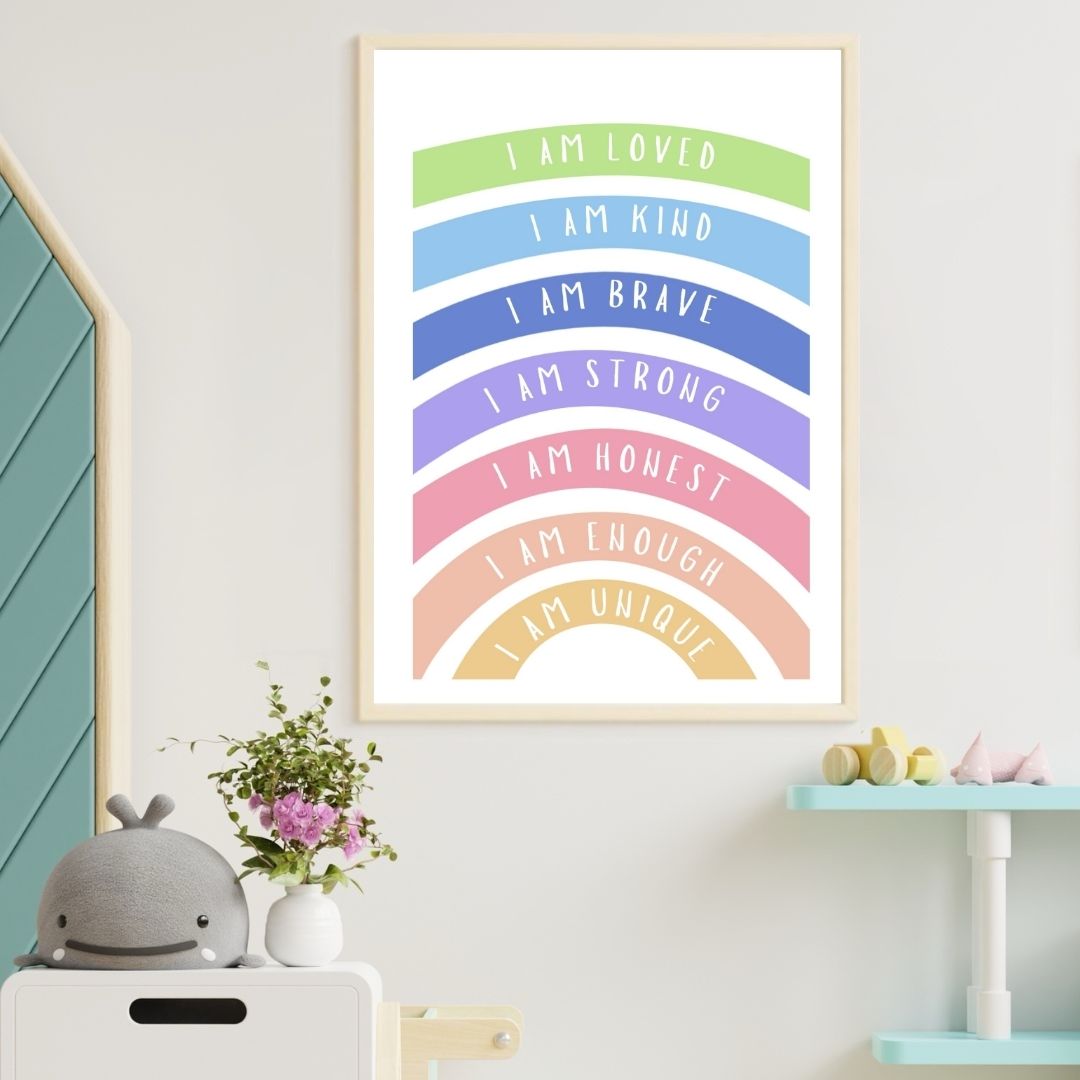 Rainbow Affirmation Art Print, Uplifting Home Decor, Kids Room Wall Art, Faith-Based Gift