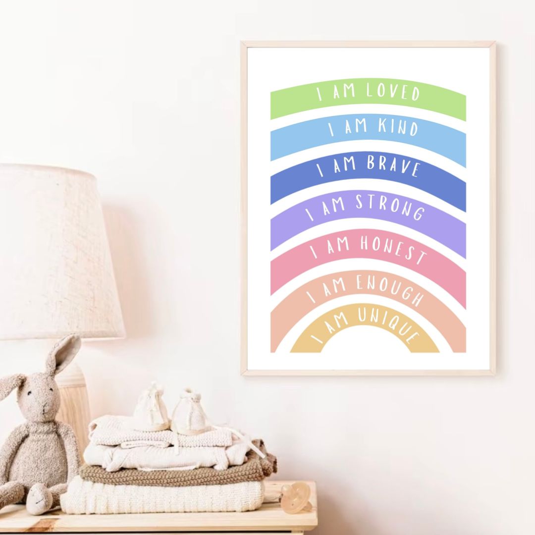 Rainbow Affirmation Art Print, Uplifting Home Decor, Kids Room Wall Art, Faith-Based Gift