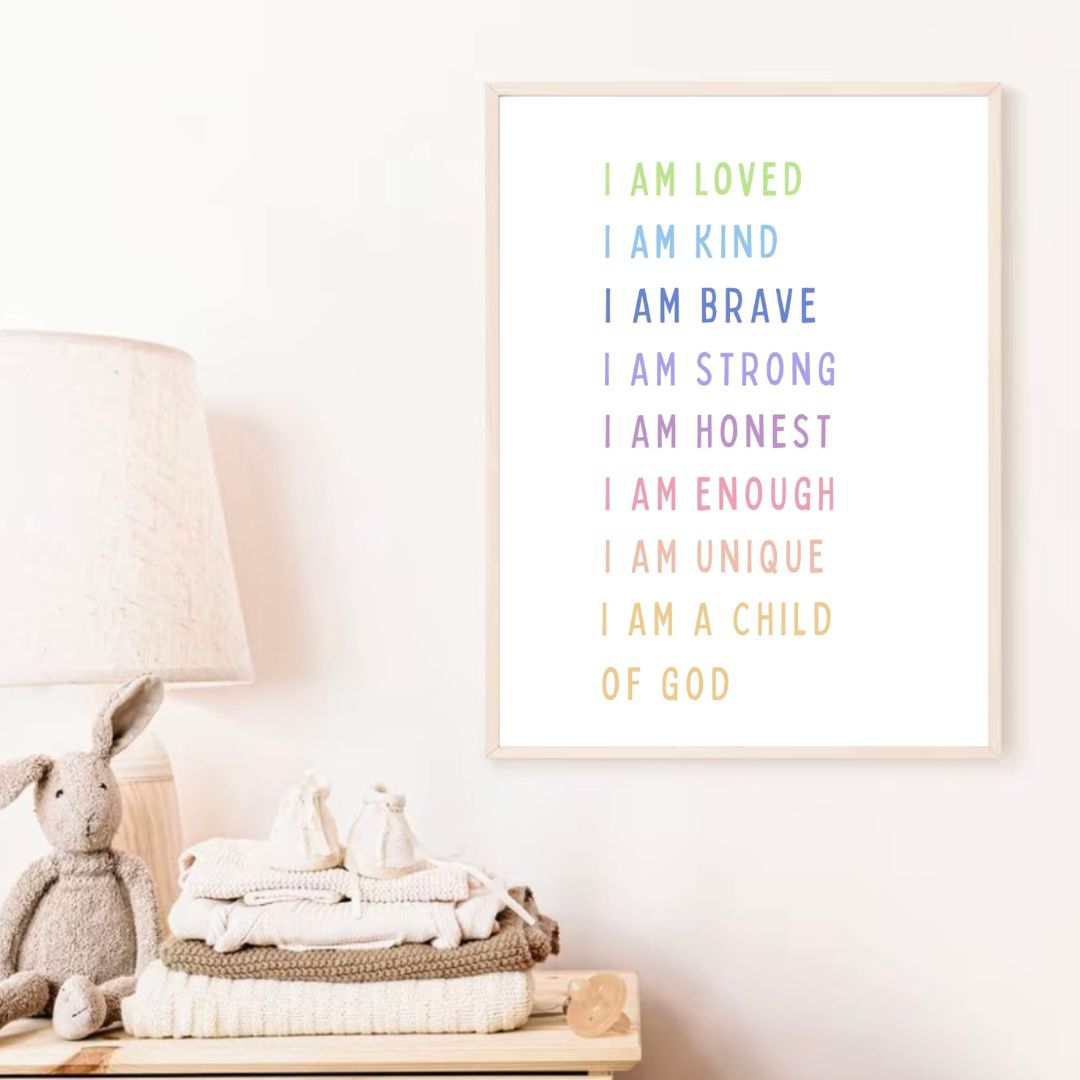 Colourful 'I Am...a Child of God Bible Affirmation Art Print, Faith-Based Gift, Nursery Decor