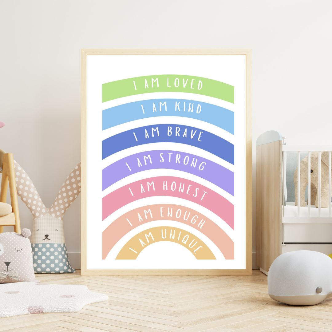Rainbow Affirmation Art Print, Uplifting Home Decor, Kids Room Wall Art, Faith-Based Gift