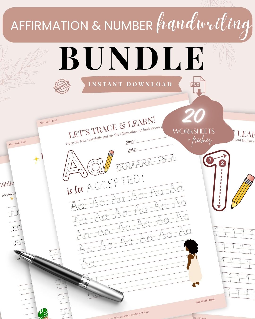 Printable ABC Affirmation + Number Handwriting Practice - Educational Bundle