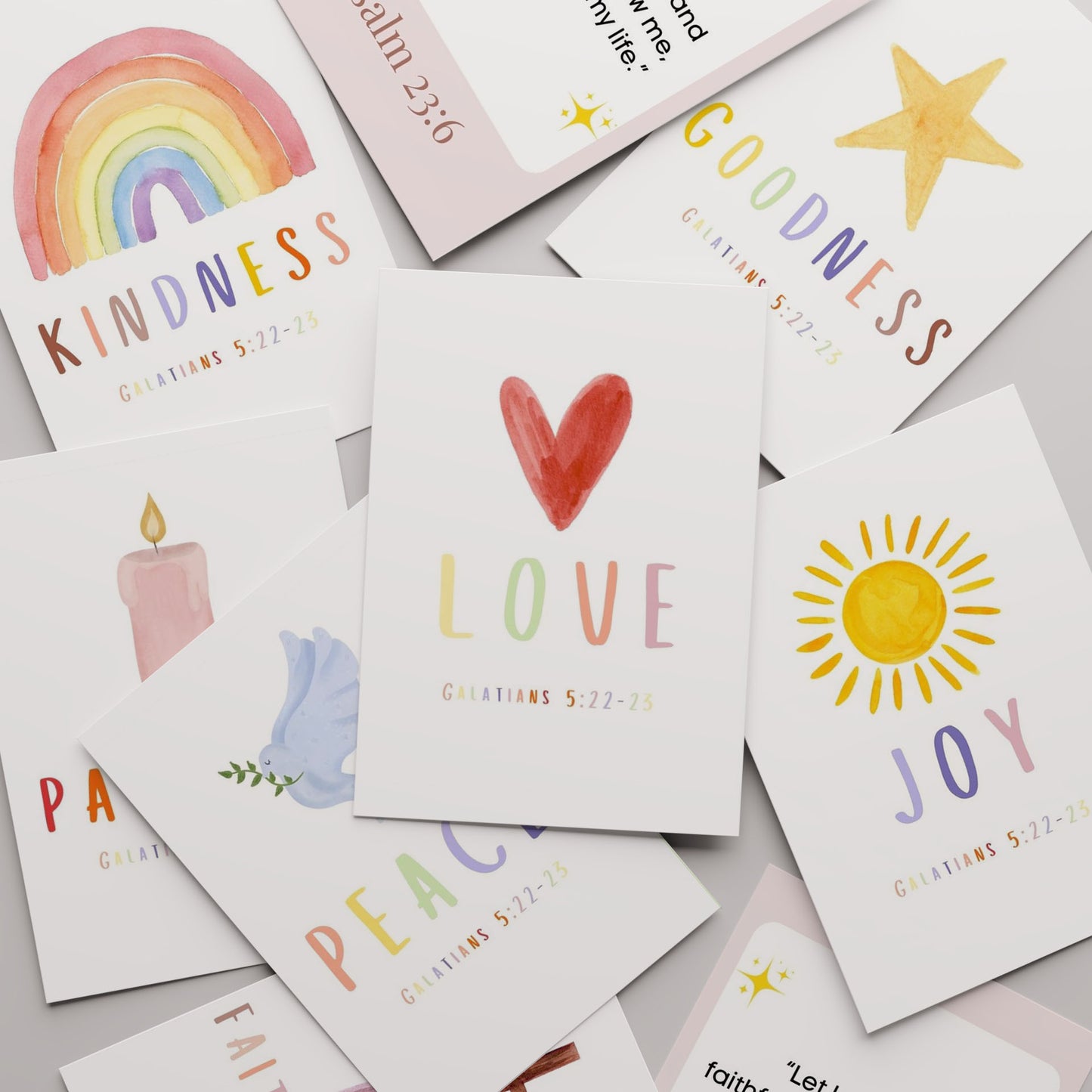 Soft Neutral Fruit of the Spirit Printable Flash Cards